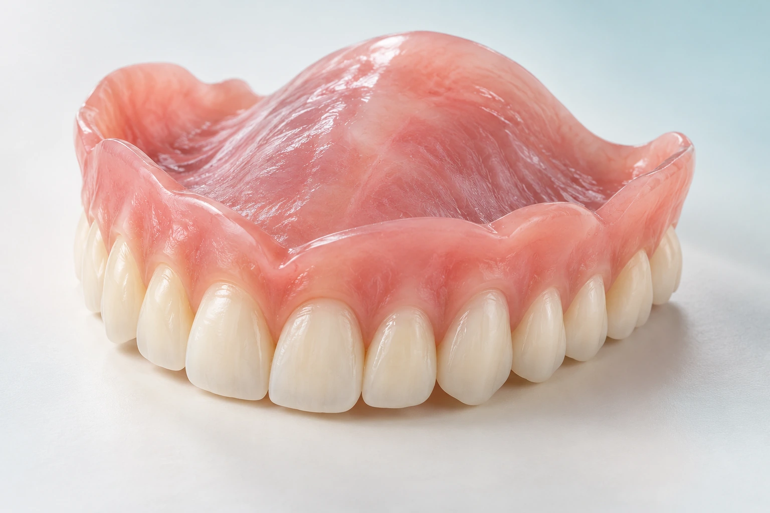Full upper removable denture with pink acrylic base